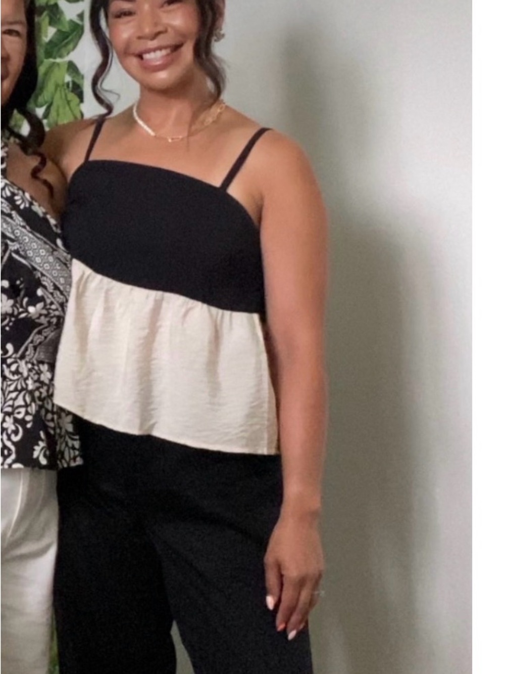 LOFT Black and Cream Two-Tone Peplum Cami